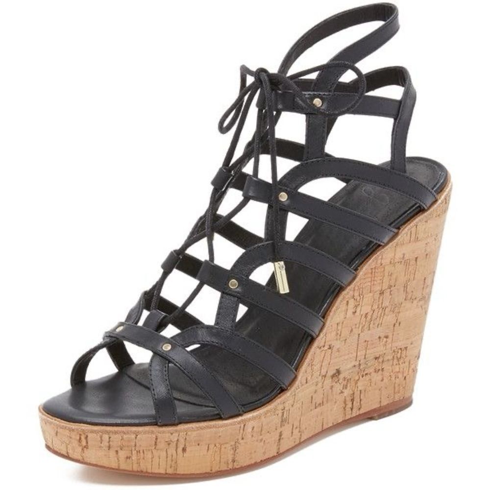 New Suede Joie Black Strappy Suede Wedge Sandals Size 40